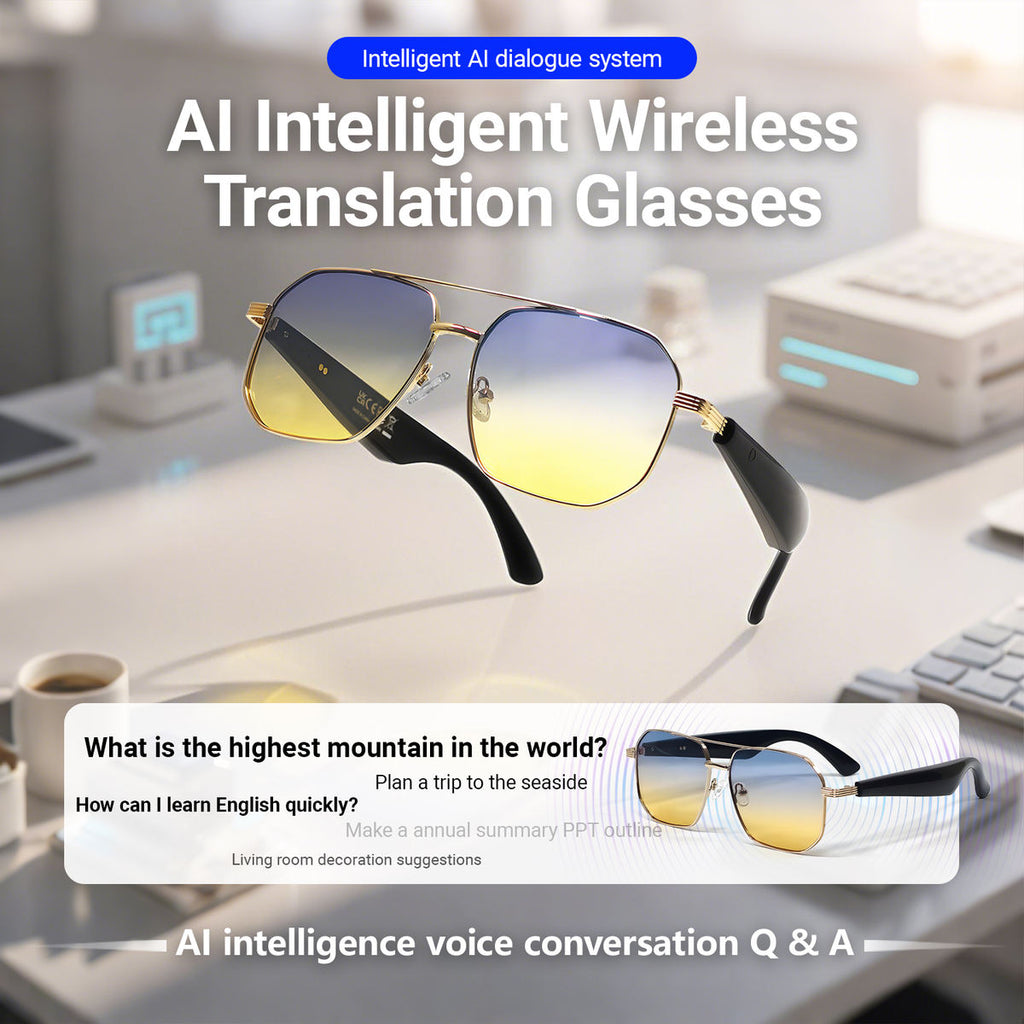 AI Smart Translation Glasses with Bluetooth | Real-Time Translator | AI Voice Assistant | Open-Ear Audio | UV Protection