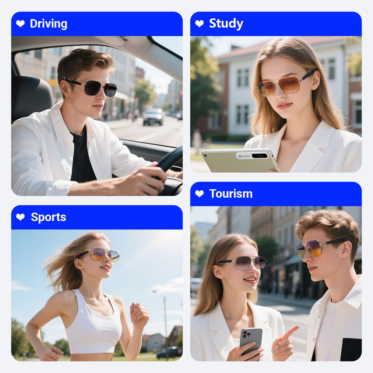 AI Smart Translation Glasses with Bluetooth | Real-Time Translator | AI Voice Assistant | Open-Ear Audio | UV Protection