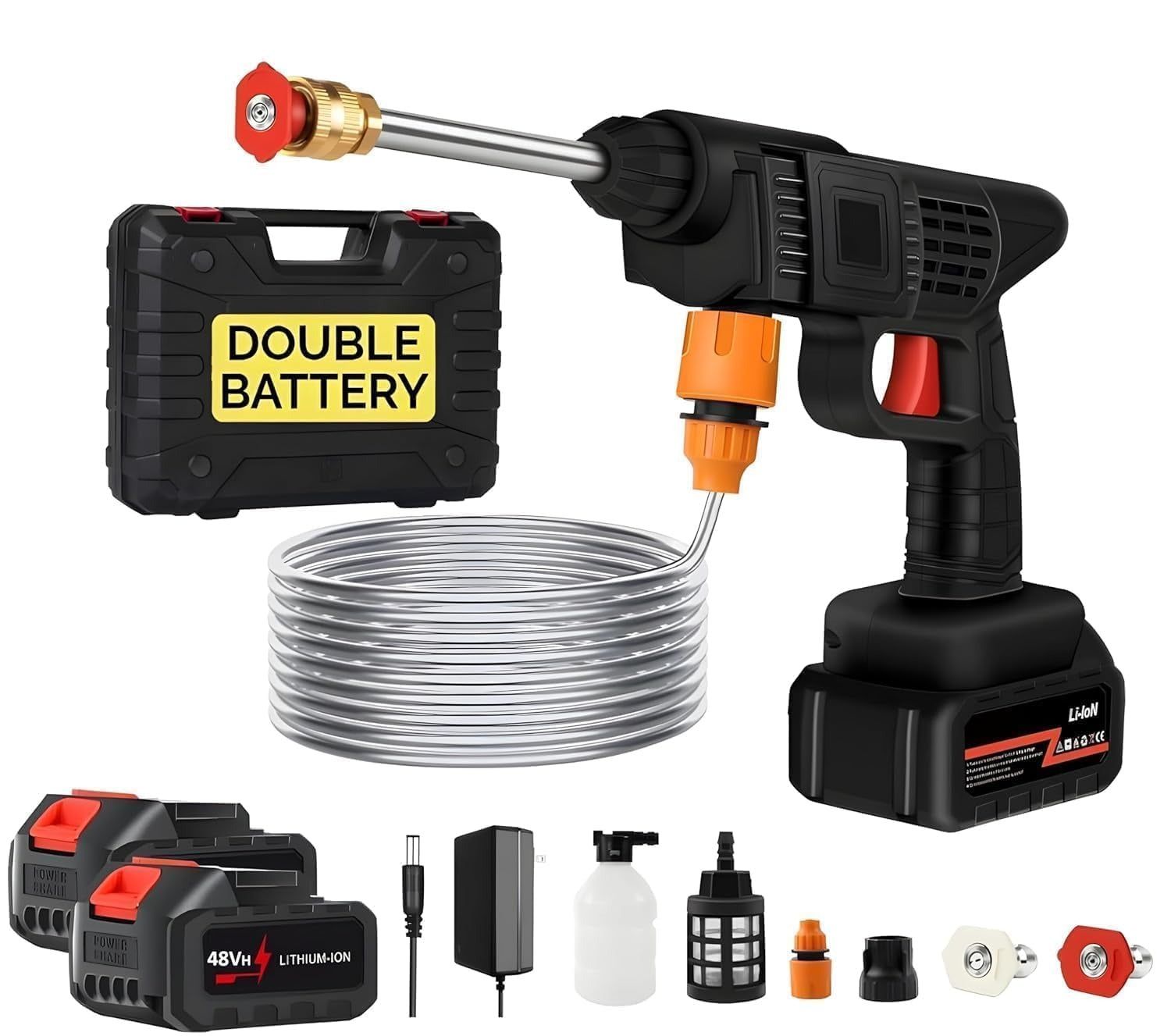 Cordless High Pressure Washer Gun | Double 48V Battery | Portable Car, Home Cleaning Machine