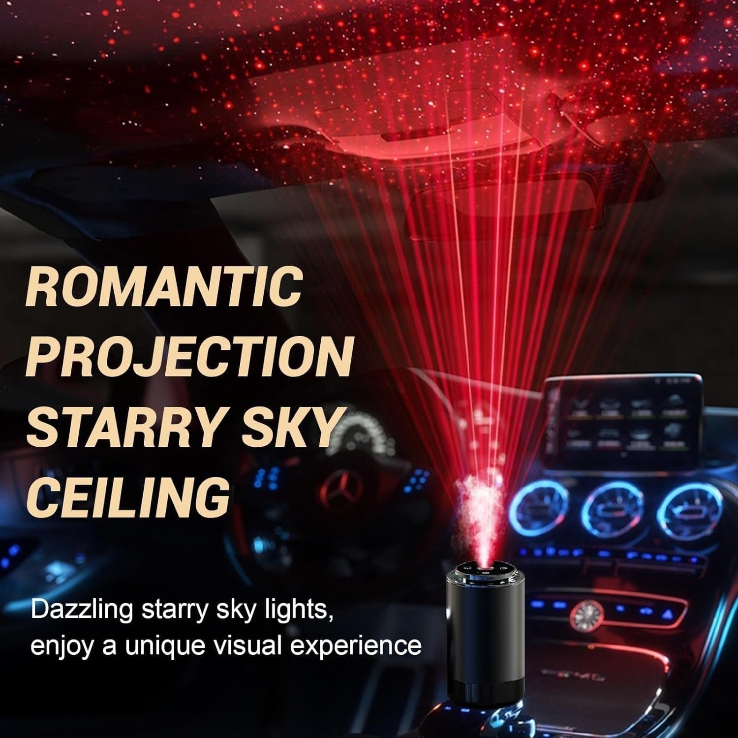 Smart Car Aroma Diffuser with Starry Sky Projector & 7-Color Ambient Light