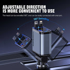 66W Retractable Fast Car Charger – 4-in-1 Multi-Device Charging Adapter