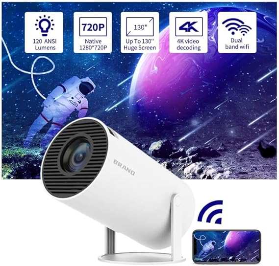 MiniBeam Pro™ Smart HD Wireless Projector with Dual Controllers | 720P HD | 180° Rotation | WiFi Home Theater